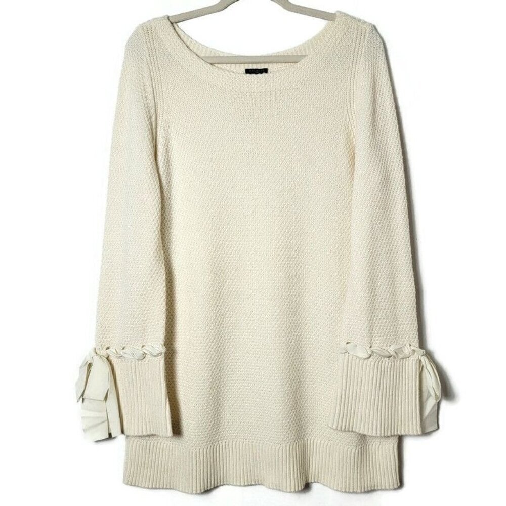 Talbots Ivory Lambswool Blend Knit Preppy Bow Bell Sleeve Pullover Sweater 1X